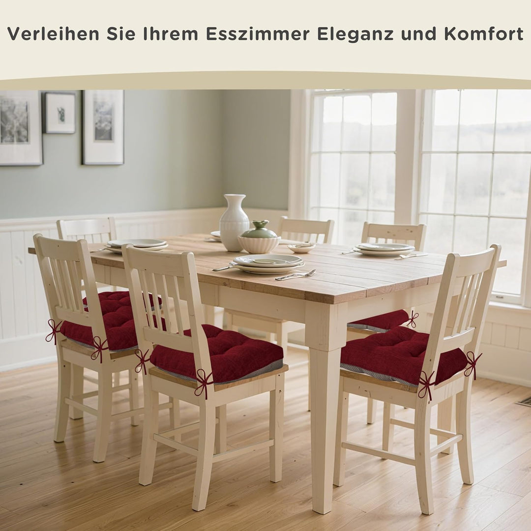AddGrace Sitzkissen für Esszimmerstühle 4er-Pack 46x44x8cm Bordeaux | mit rutschfester Unterseite un
