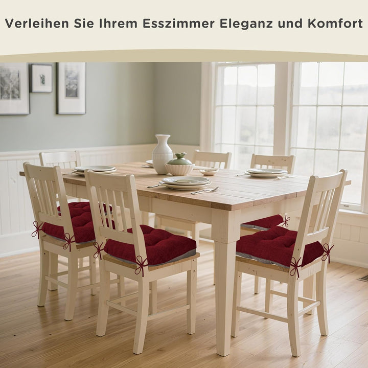 AddGrace Sitzkissen für Esszimmerstühle 4er-Pack 46x44x8cm Bordeaux | mit rutschfester Unterseite un