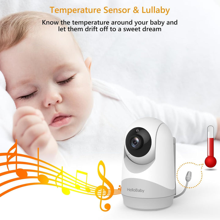 HelloBaby Babyphone mit Kamera, Ohne WLAN, 3,2-Zoll-IPS-Bildschirm, Nachtsicht, Schwenken, Neigen Zo