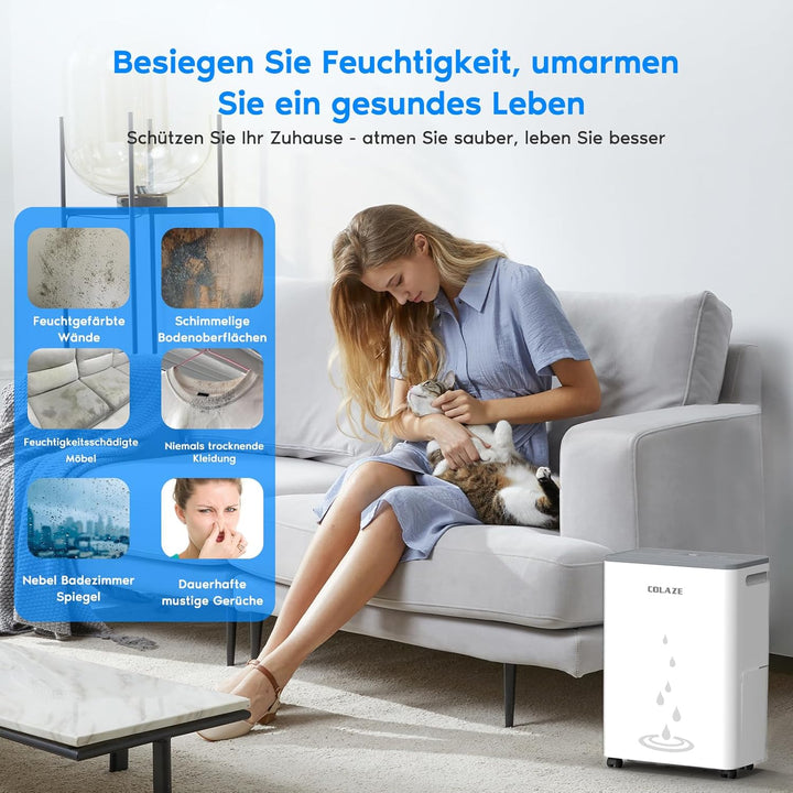 COLAZE Luftentfeuchter 20L/24h, Luftentfeuchter Elektrisch für Raumgrössen bis zu 150m³/50m², Entfeu