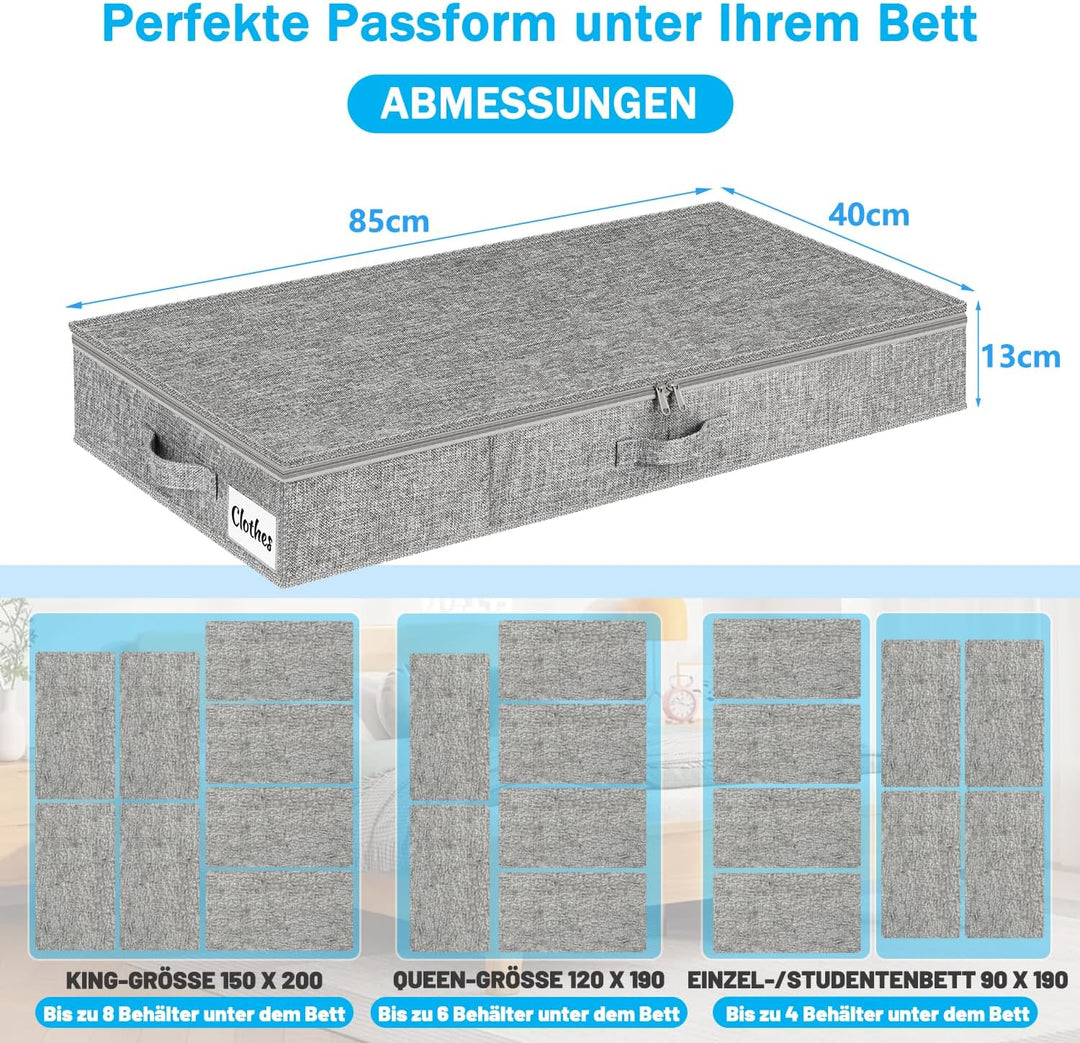 Unterbett Aufbewahrungsbox mit Deckel 13cm hoch, 2 Stück Faltbar Unterbettkommode, Waschbar Kleidera