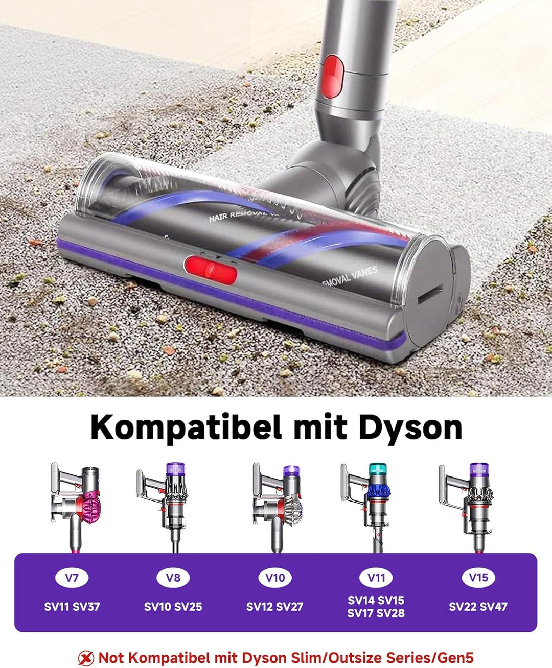 V11 Bodendüse für Dyson V15 V10 V8 V7 SV10 SV11 SV12 SV14 SV15,Torque Drive Bürste,Anti-Tangle,Einst