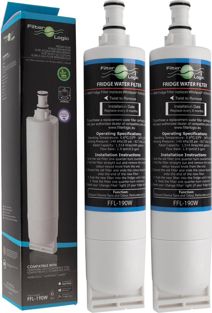 FilterLogic FFL-190W | 2x Wasserfilter kompatibel mit Bauknecht SBS103, 484000008723 - SBS003, 48128
