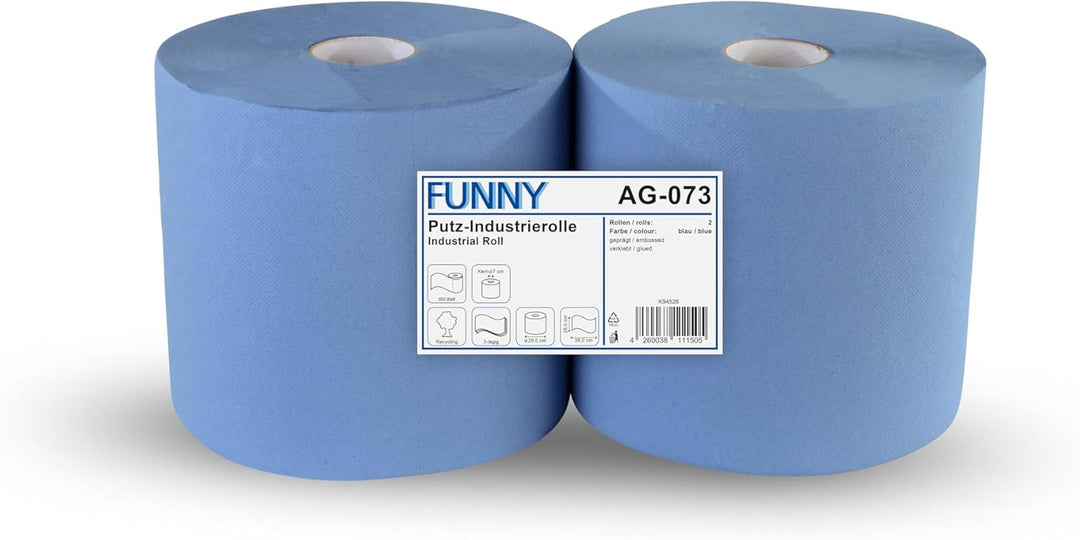 Funny Putzpapierrollen, 3 lagig, recycling blau, 26 cm, 500 Blatt, 1er Pack (1 x 2 Stück) Single, Si