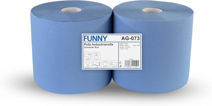 Funny Putzpapierrollen, 3 lagig, recycling blau, 26 cm, 500 Blatt, 1er Pack (1 x 2 Stück) Single, Si