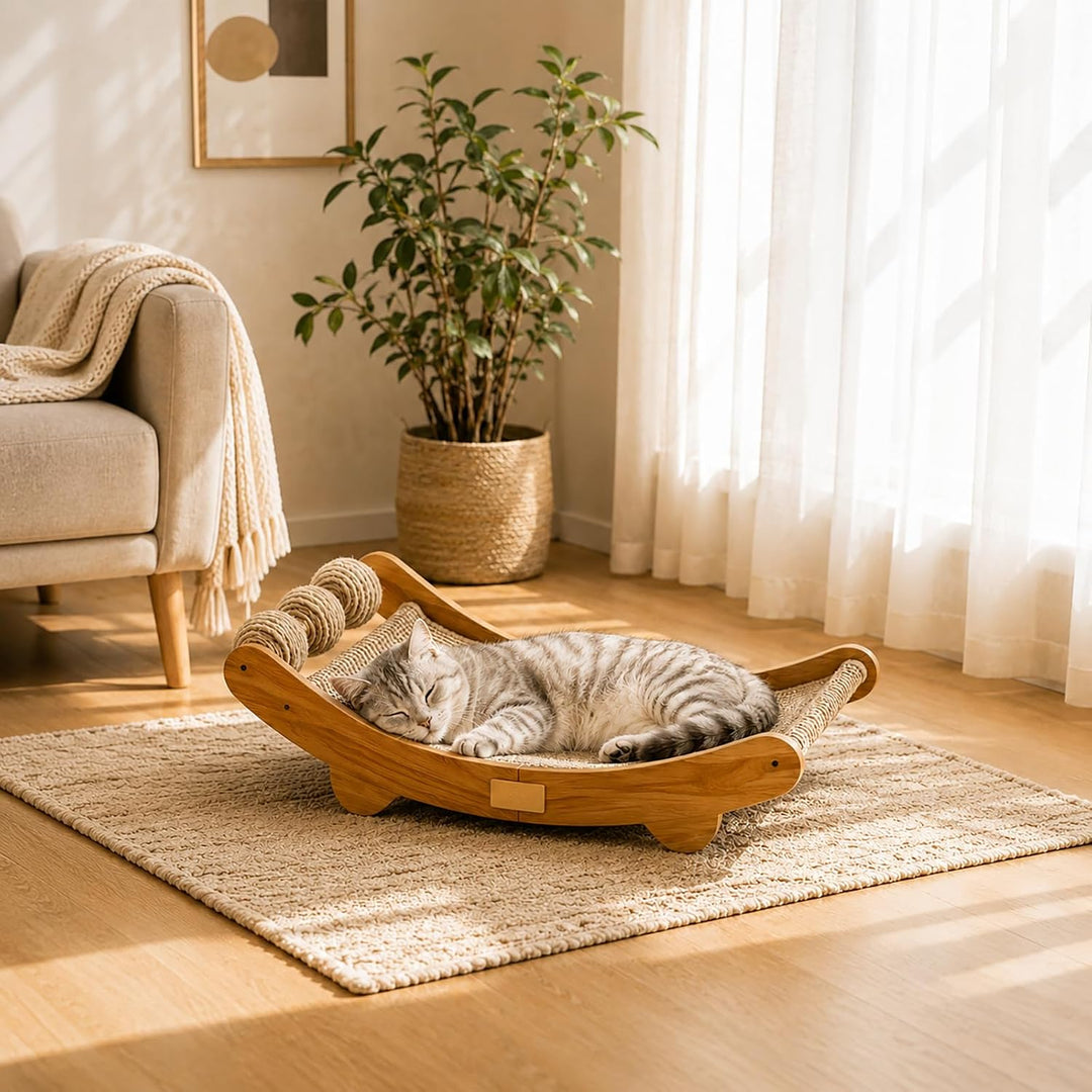 Sisal Kratzbretter Katze, 3-in-1 Kratzbrett mit Spielbällen, 64.5 x 31.5 cm | Grosses Katzen Kratzbr