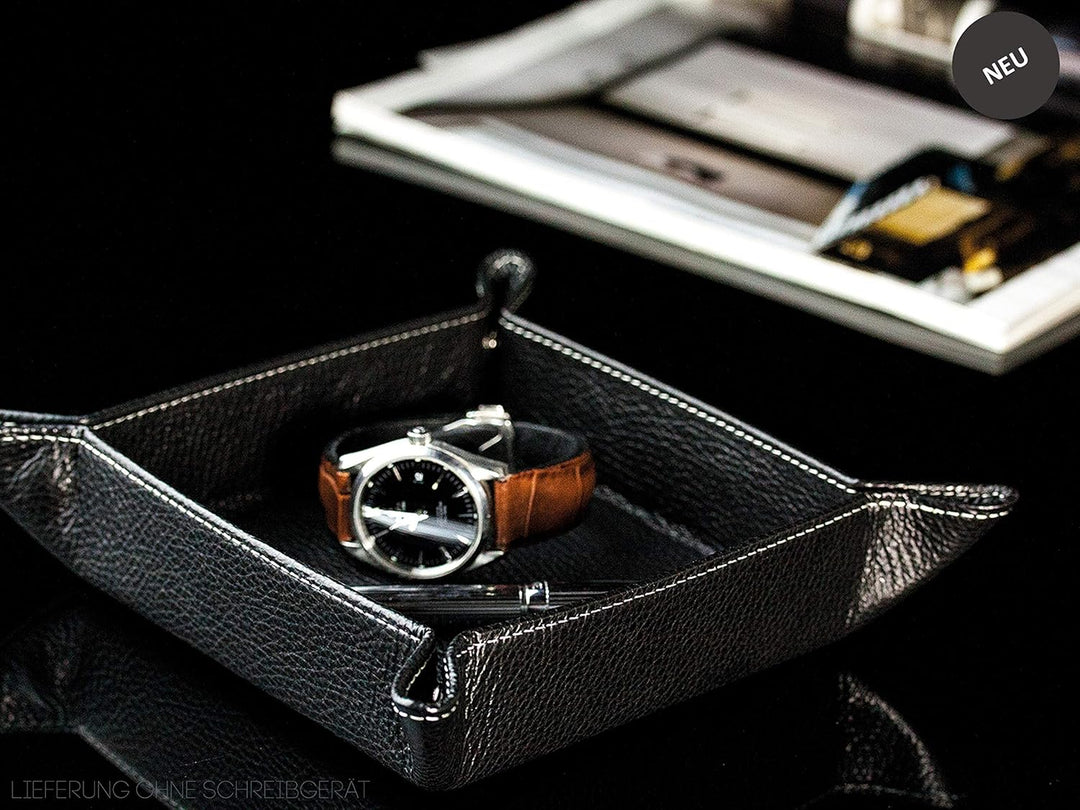 DELMON VARONE - Personalisierbarer Taschenleerer aus Premium Leder Soft Grain schwarz, Schlüsselscha
