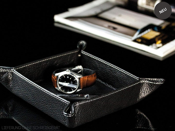DELMON VARONE - Personalisierbarer Taschenleerer aus Premium Leder Soft Grain schwarz, Schlüsselscha