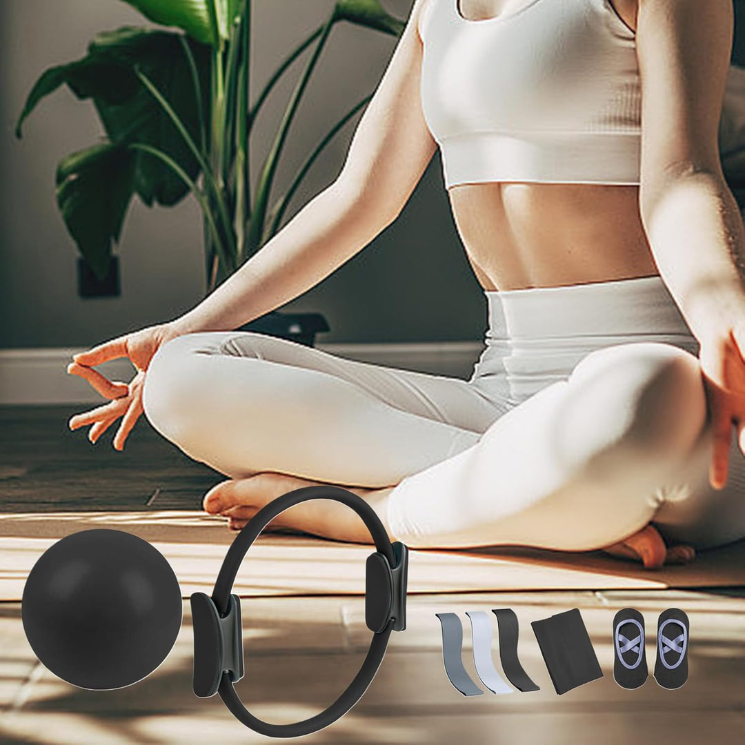Pilates Ausrüstungsset, Tragbares Pilates Ringball Set, Toning Stretch Widerstandsband Yoga Ring Hei