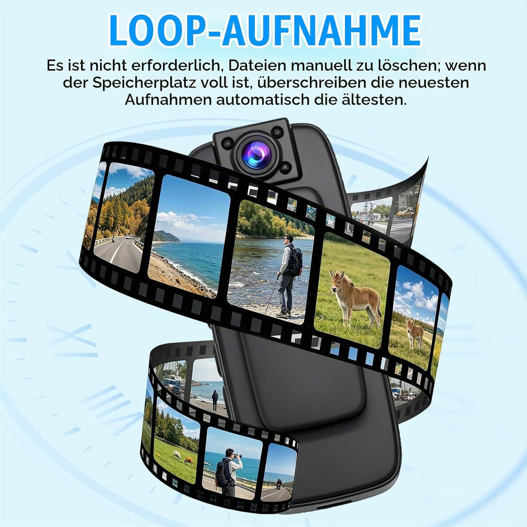 BodyCam 256G IPX7 Wasserdicht mit Nachtsichtfunktion,4K Körperkameras mit 180°Drehbarer Kamera, 180