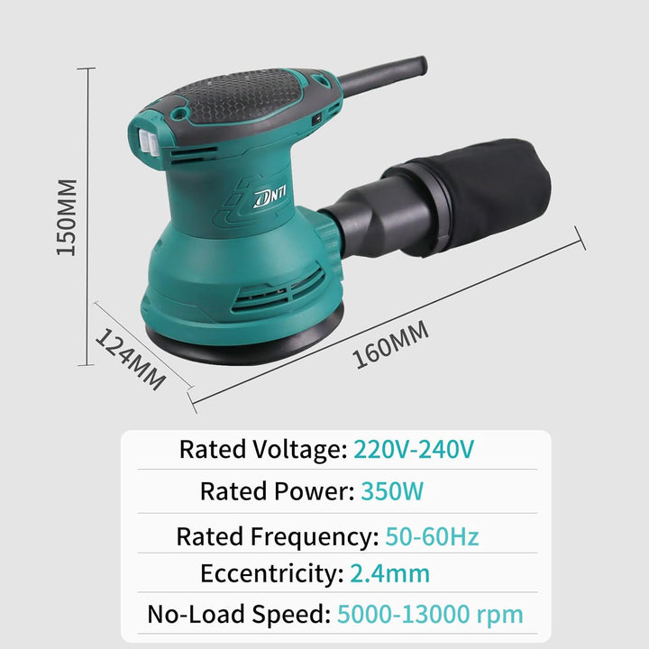 DNTI Exzenterschleifer 350W, 125mm Schleifmaschine 5,000-13,000 U/min mit 6-stufige Drehzahlregelung