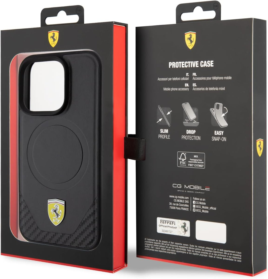 Ferrari FEHMP15LPTEK Hülle für iPhone 15 Pro 6.1" Schwarz hardcase Carbon Metal Logo