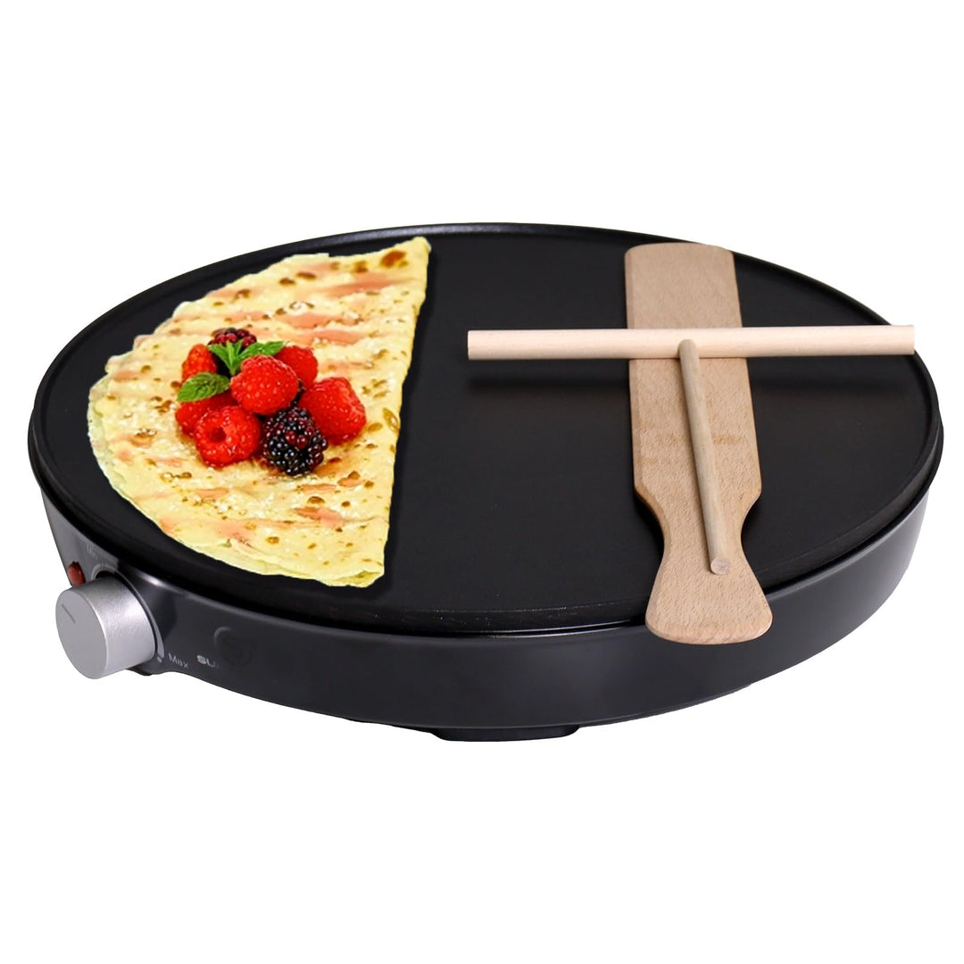 Crepes Maker 1000W Antihaftplatte inkl Teigverteiler Wender stufenlos regelbarer Thermostat Crepe Pf