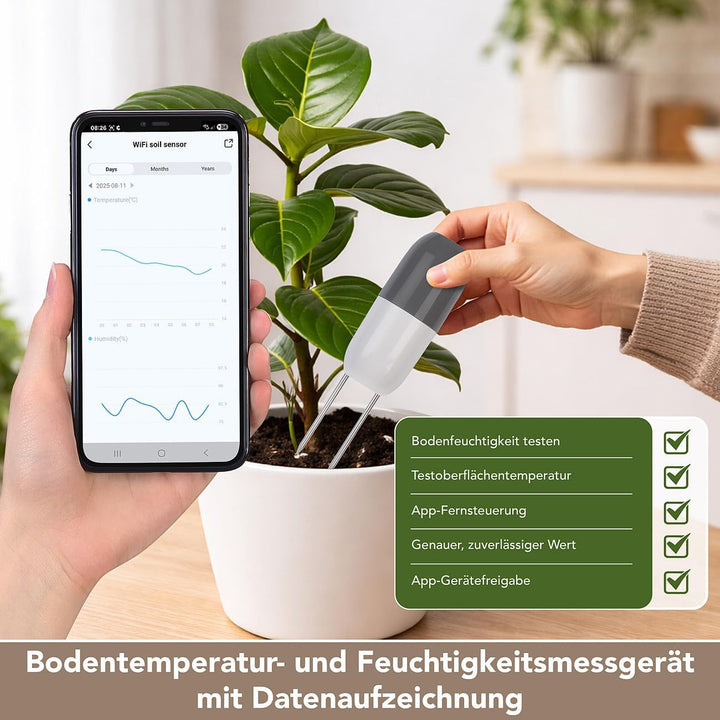 Royal Gardineer Smart Home Bewässerung: WLAN-Bewässerungscomputer mit Bodenfeuchtigkeits-/Temperatur
