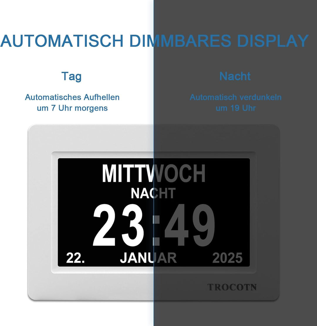 TROCOTN 7 Zoll Digitaluhr Tagesuhr Grosses Display Wecker Wanduhr (weiss) 7 Zoll Weiss, 7 Zoll Weiss