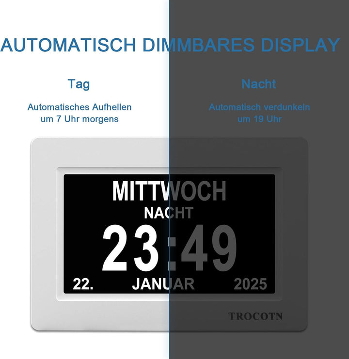 TROCOTN 7 Zoll Digitaluhr Tagesuhr Grosses Display Wecker Wanduhr (weiss) 7 Zoll Weiss, 7 Zoll Weiss
