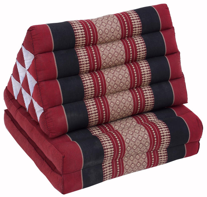 GURU SHOP Thaikissen, Dreieckskissen, Kapok, Tagesbett mit 2 Auflagen - Dunkelrot/schwarz, 30x50x120