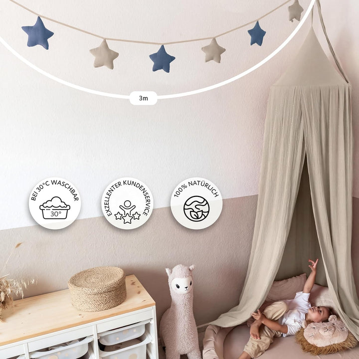 LILIMAUS Sternen Wimpelkette Stoff [in 12 Farben] Wimpelkette Kinderzimmer - 100% Baumwolle Handmade