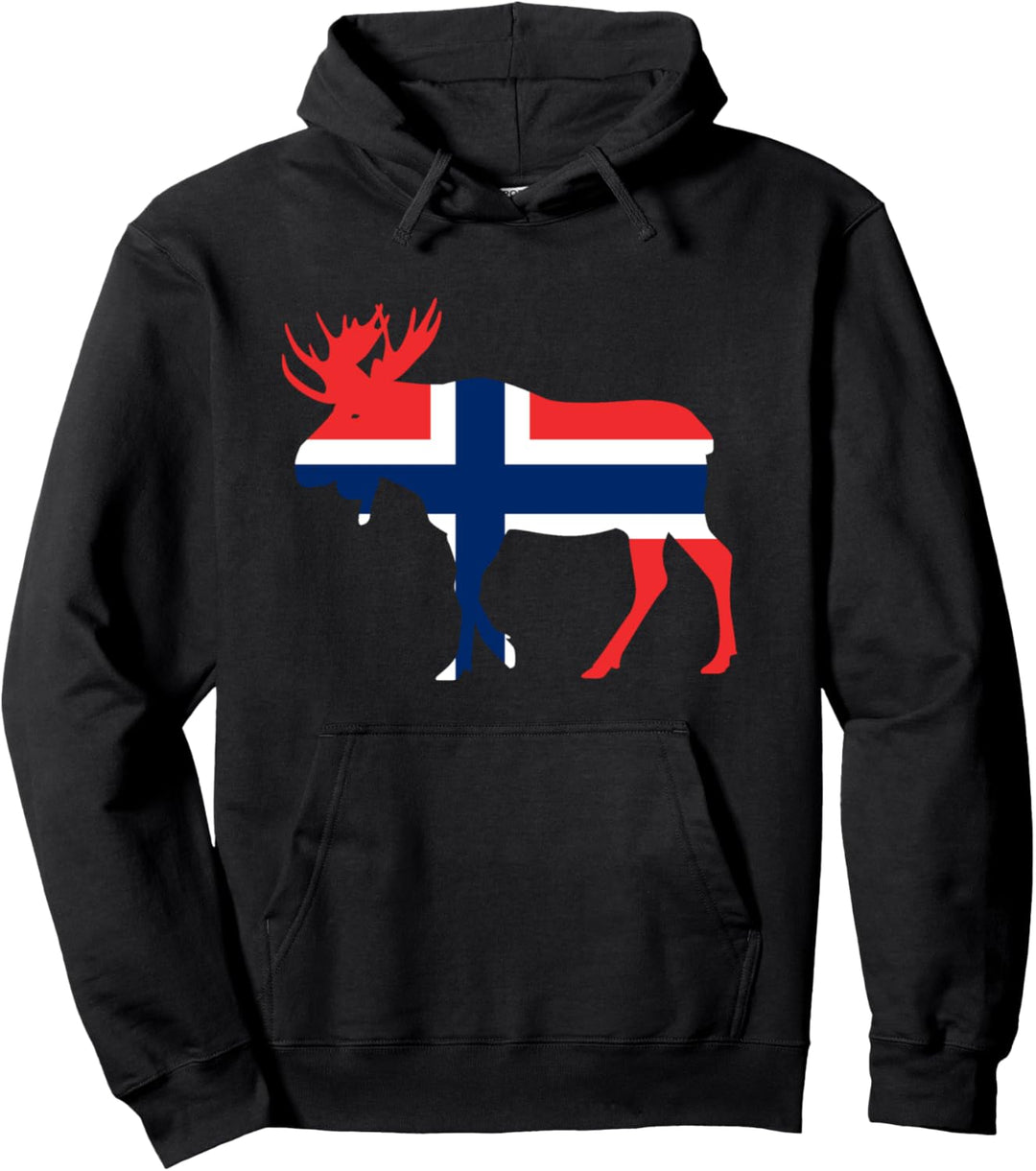 NORGE Elch mit Norwegen Flagge Pullover Hoodie