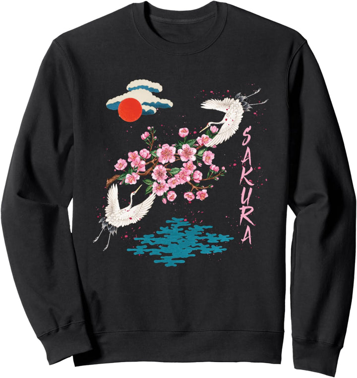 Vintage Sakura Cherry Blossom Japanische Grafikkunst Sweatshirt