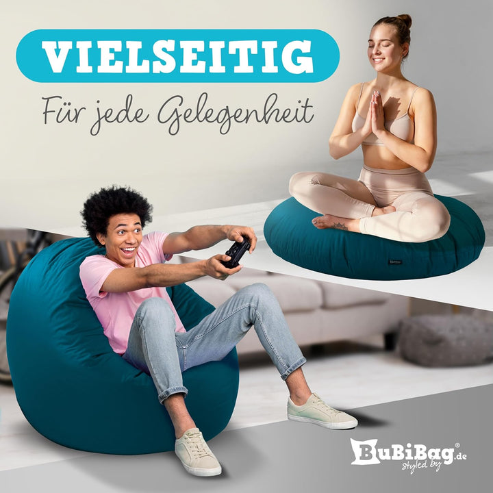 BuBiBag 2in1 Sitzsack L - XXL mit Füllung für Kinder & Erwachsene, Gaming Beanbag & Bodenkissen für