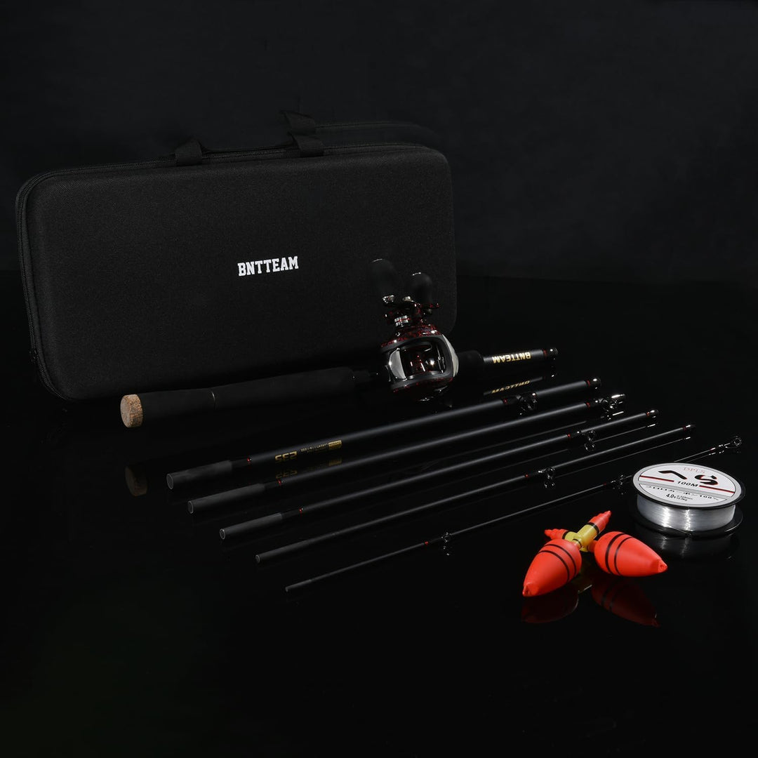 BNTTEAM Mini 19BB Baitcasting-Rolle und Ruten Kombination Spincasting-Sets aus Hartkohlefaser telesk