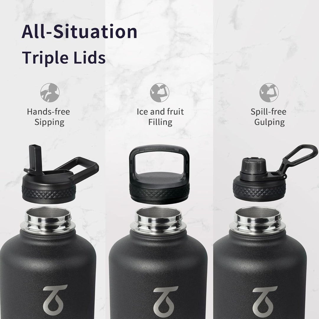 Trebo Wasserflasche mit Paracord-Griff, 1,8 l, lebensmittelecht, doppelwandig, vakuumierter Edelstah