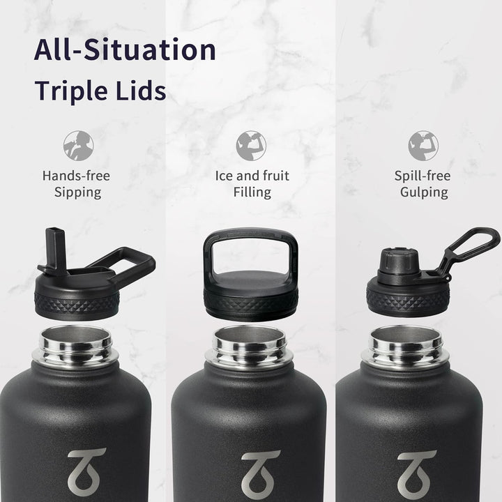 Trebo Wasserflasche mit Paracord-Griff, 1,8 l, lebensmittelecht, doppelwandig, vakuumierter Edelstah