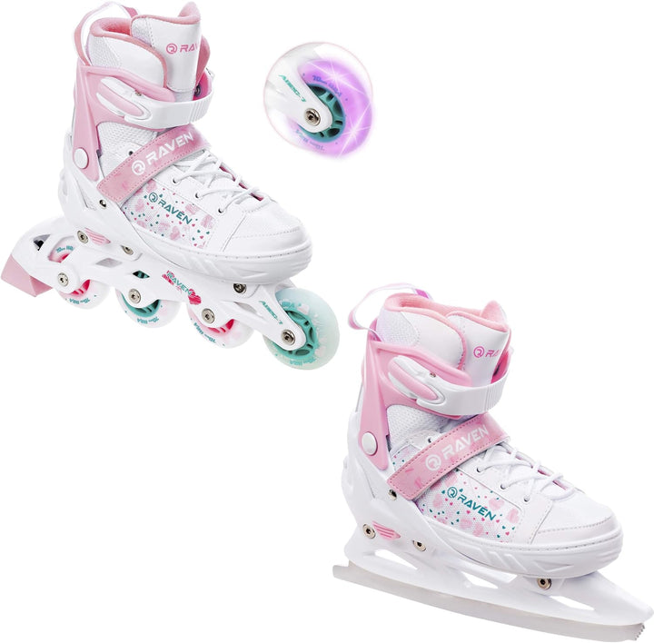Raven Verstellbare 2in1 Inlineskates-Schlittschuhe ROSI mit LED Leuchtrad - Kugellager Abec7 - Doubl