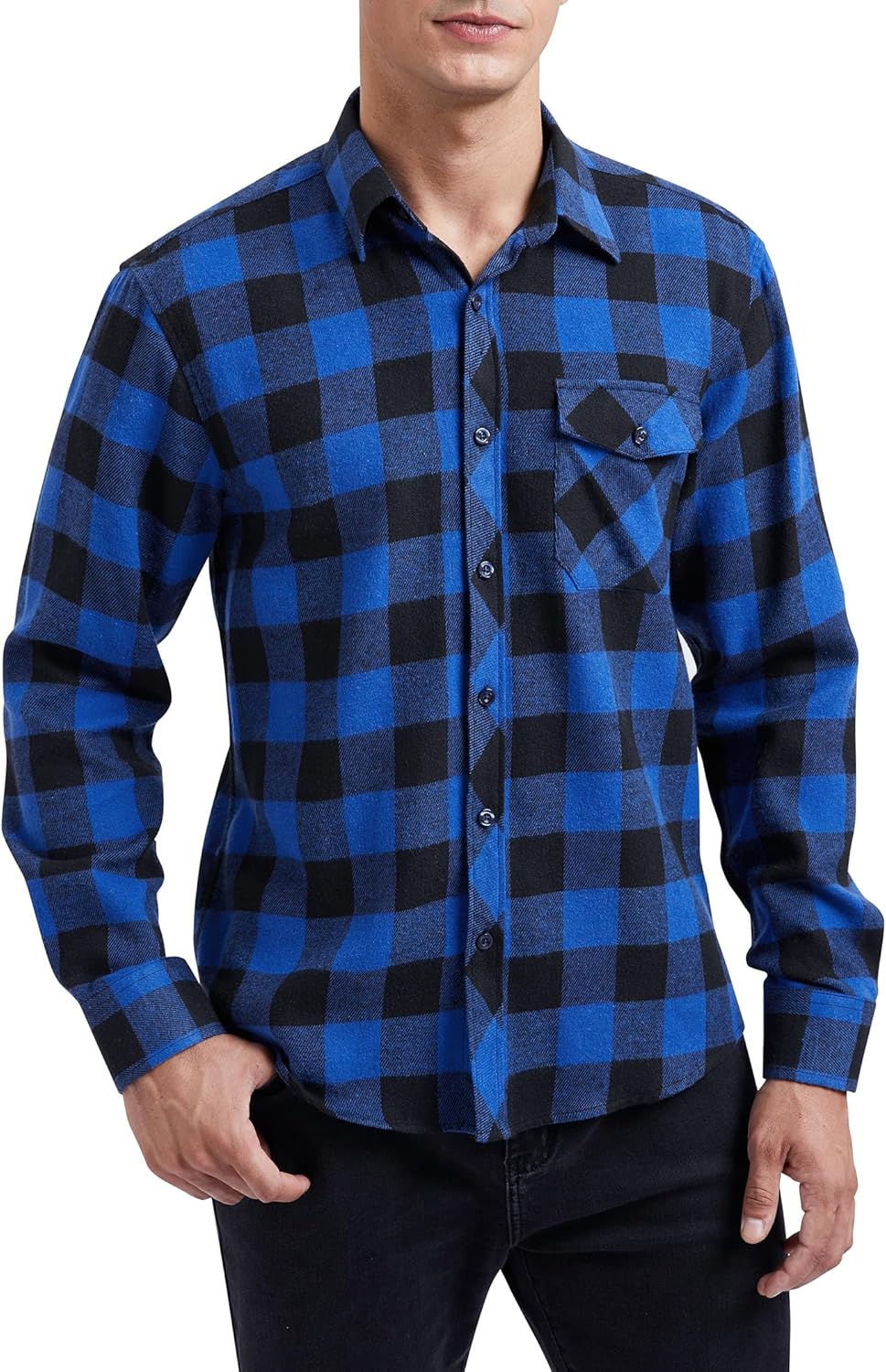 HISDERN Herren Hemd Checked Flanell Shirt, Herren Langarm Oberteil für Männer mit Brusttaschen, Butt
