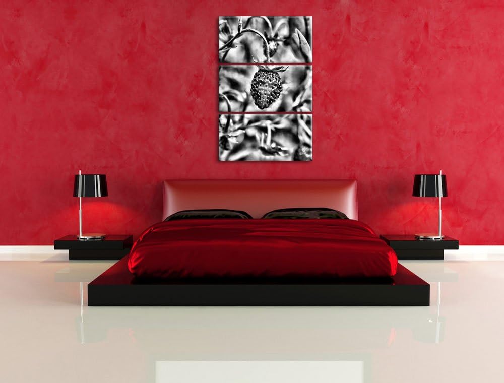 Pixxprint kleine Wilde Erdbeere als Leinwandbild/Grösse: 3 Teilig (120x80) cm/Wandbild/Kunstdruck/fe