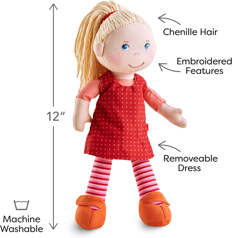 HABA 302108 - Puppe Annelie, Stoffpuppe mit Kleidung und Haaren, 30 cm, Spielzeug ab 18 Monaten Sing