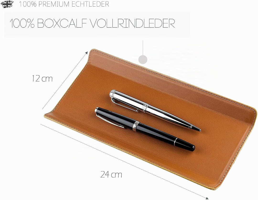 DELMON VARONE - Federschale aus Premium Leder Boxcalf braun - Echtleder Stiftablage für Kugelschreib