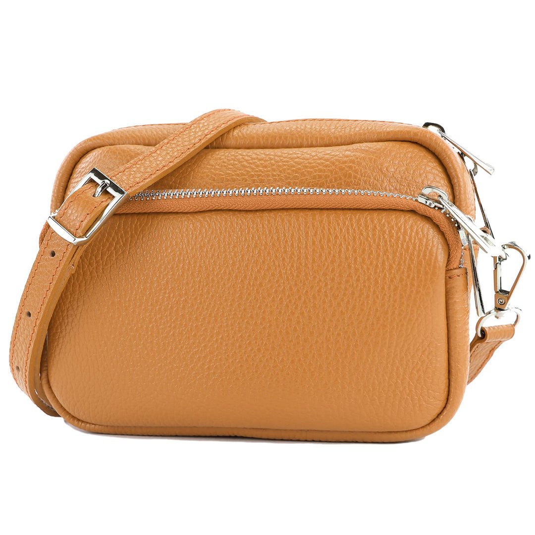 modamoda de T231 Damen Leder Umhängetasche Schultertasche Small handmade in Italy, Camel