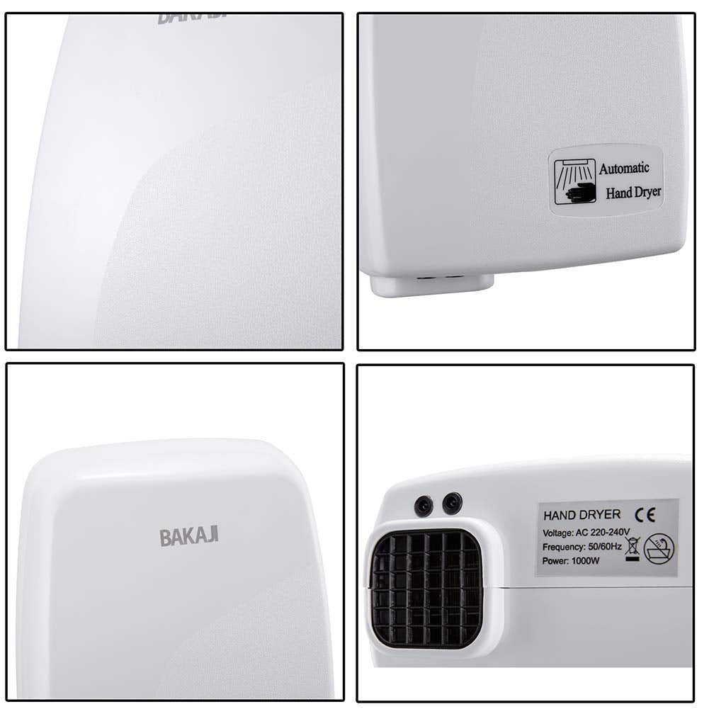 Bakaji Secador de Manos Eléctrico Automático secador de Aire Caliente de Pared - Baño Rápido con Sen