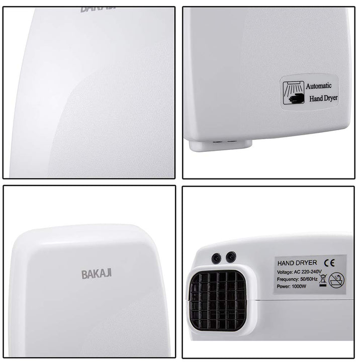 Bakaji Secador de Manos Eléctrico Automático secador de Aire Caliente de Pared - Baño Rápido con Sen