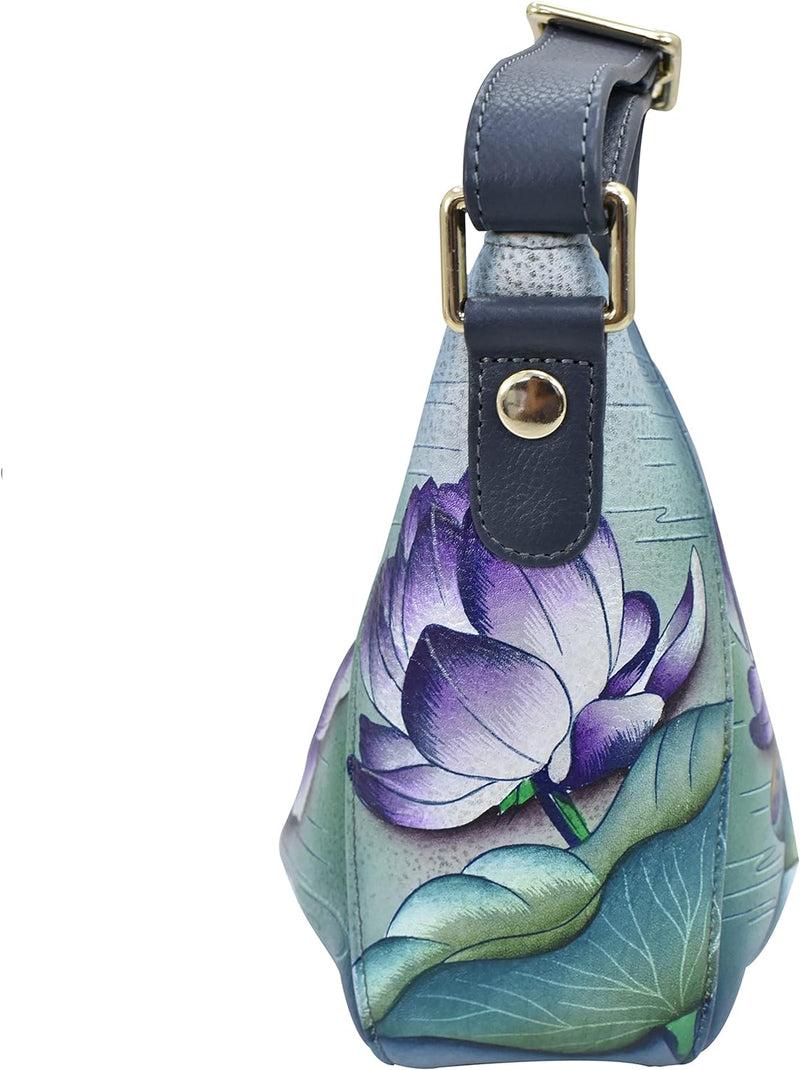 Anuschka Handbemalte Hobo Schultertasche aus Echtleder Tranquil Pond, Tranquil Pond