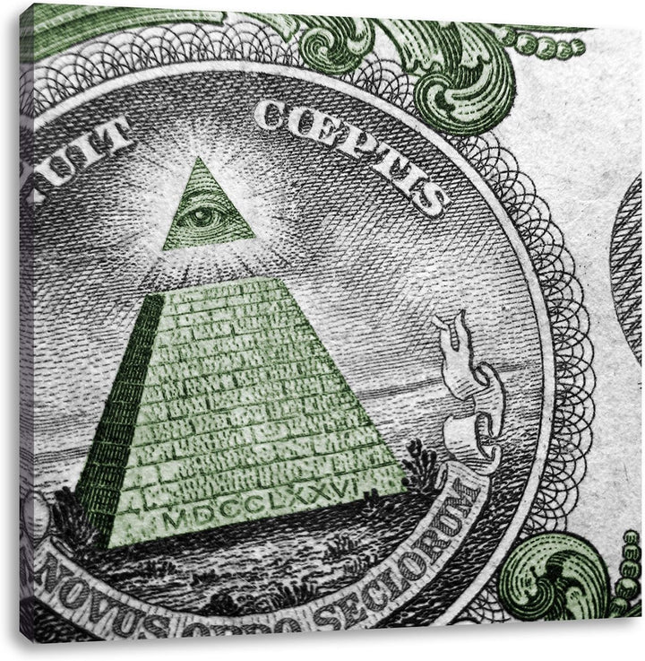 Pixxprint Illuminaten-Pyramide Dollar schwarz/weiss, Format: 70x70 auf Leinwand, 70x70