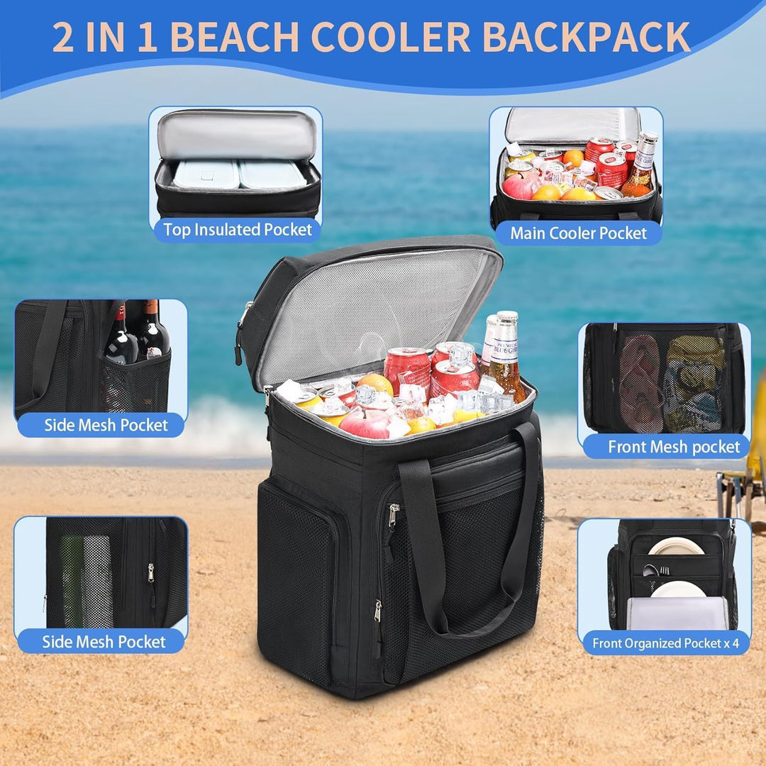 Estarer Kühlrucksack 35L Kühltasche Picknickrucksack Wasserdichter Rucksack 34L Schwarz, 34L Schwarz