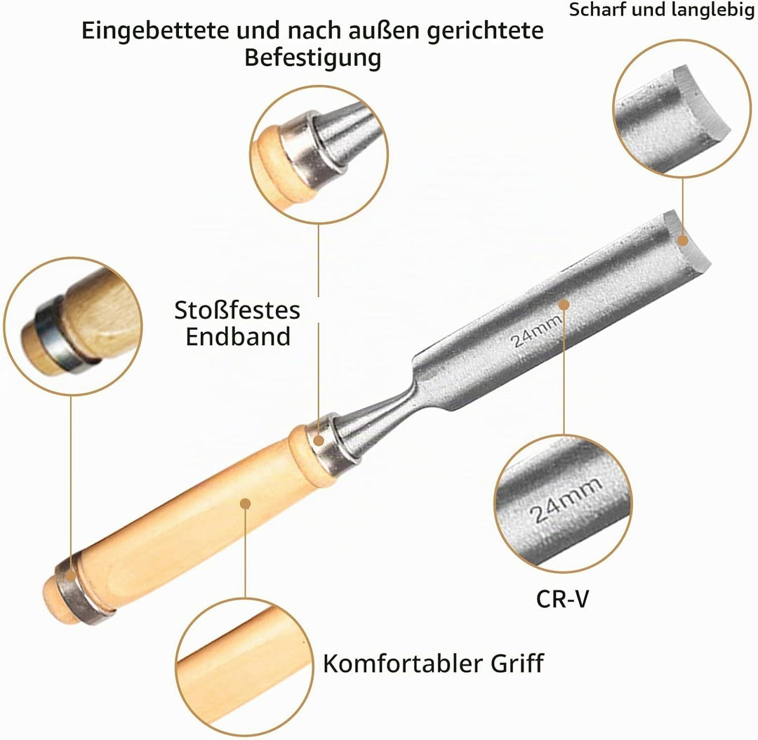 4 Stück Holz Meissel Set,Stechbeitel Rund Gebogen Hohlbeitel Set,CR-V Stahl halbkreisförmige Kante 8