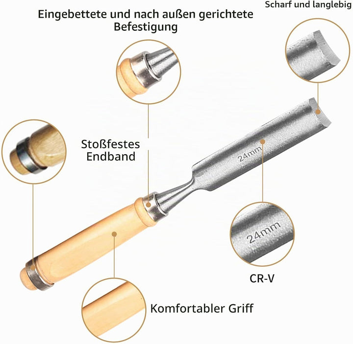 4 Stück Holz Meissel Set,Stechbeitel Rund Gebogen Hohlbeitel Set,CR-V Stahl halbkreisförmige Kante 8