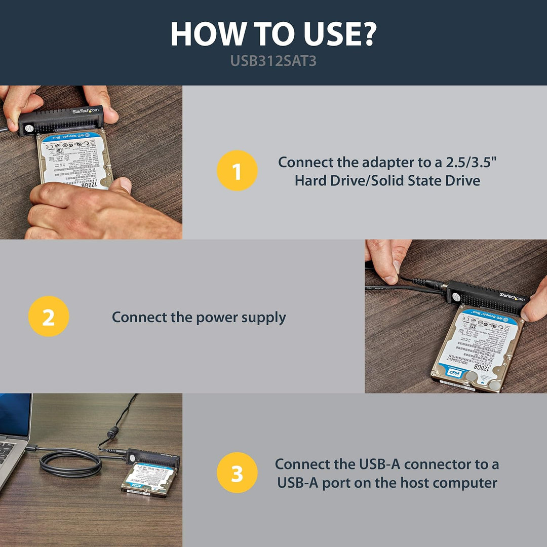 StarTech.com USB 3.1 (10Gbit/s) Adapter Kabel für 2,5" und 3,5" SATA SSD/HDD Laufwerke - Unterstützt