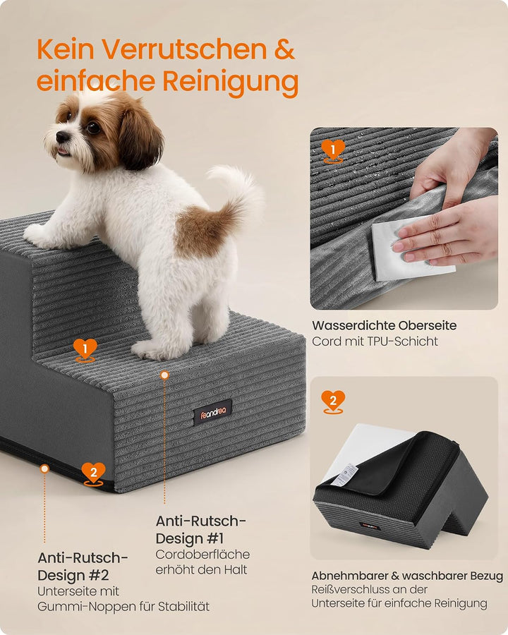 Feandrea Hundetreppe, 2 Stufen, aus Schaumstoff, 30 x 38 x 28 cm Bleigrau 2 Stufen (30T cm), Bleigra