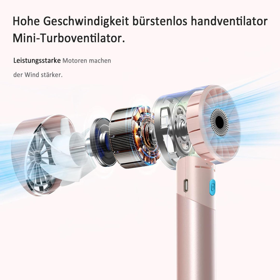 Handventilator Akku Aufladbar, Mini Stark Ventilator mit 7000 rpm Hohe Geschwindigkeit, Kleiner Meta