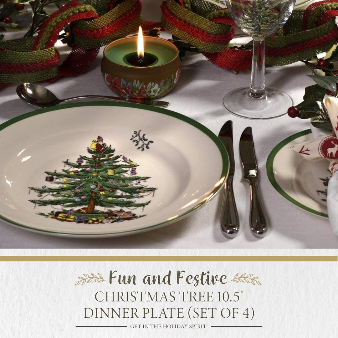 Spode Christmas Tree 25,4 cm Essteller-Set mit 4 Stück – Geschirr im Weihnachtsdesign (grün)