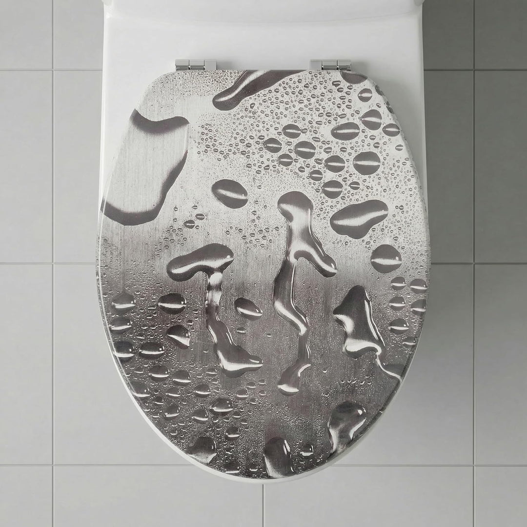 SINOBATH WC-Sitz Toilettensitz mit Absenkautomatik, MDF Holzkern, Softclose Scharnier,Waterdrops H03