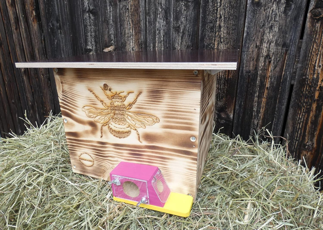 Hummelkasten mit Wachsmottensperre, Sichtfenster und Nistmaterial Wetterfest Bienenhaus Hummelhaus N
