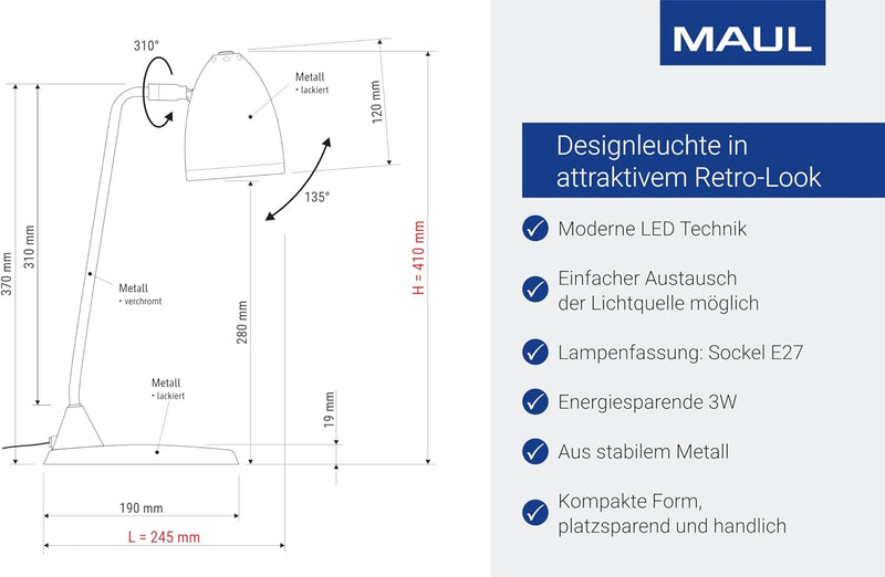 Maul LED Tischleuchte Maulstarlet | LED Leuchte für Büro und Homeoffice im Vintage Look | Stilvolle