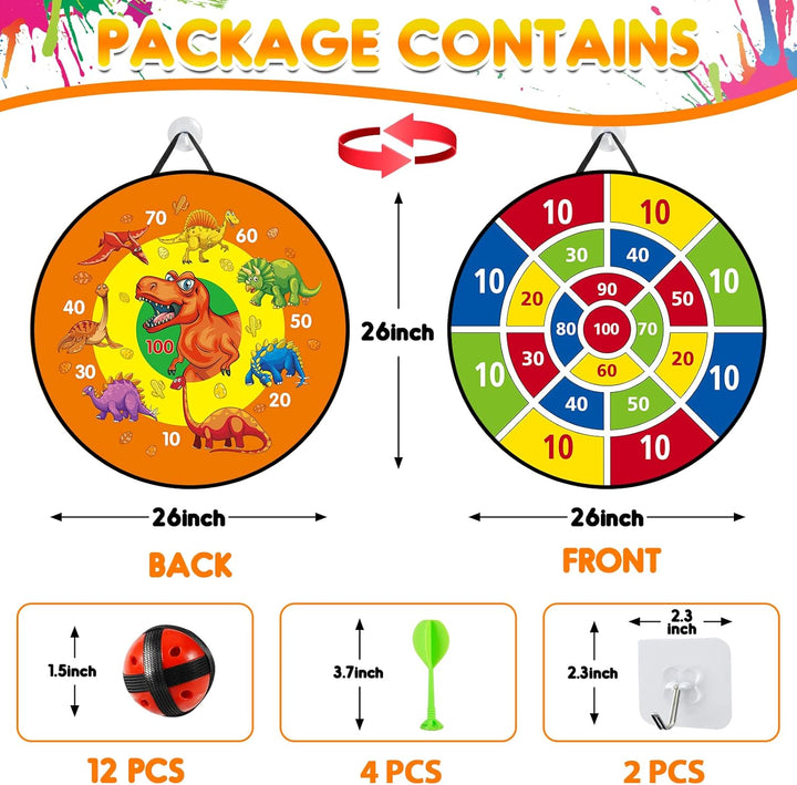 Dartscheibe für Kinder - 26 inches, Montessori Spielzeug Dinosaurier Thema Dart Board mit 12 Bällen