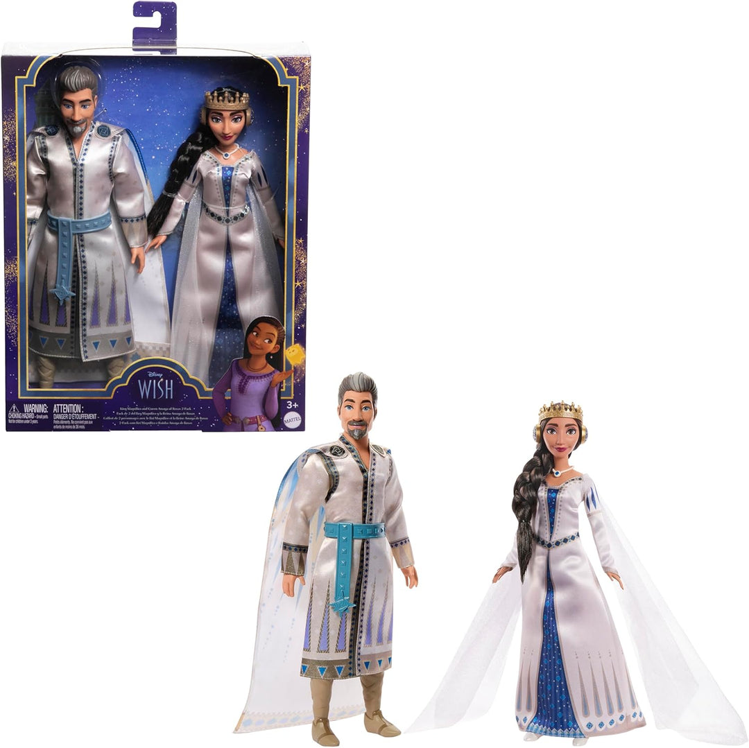 Mattel Disneys Wish, König Magnifico und Königin Amaya von Rosas, 2er-Pack, posierbare Modepuppen mi